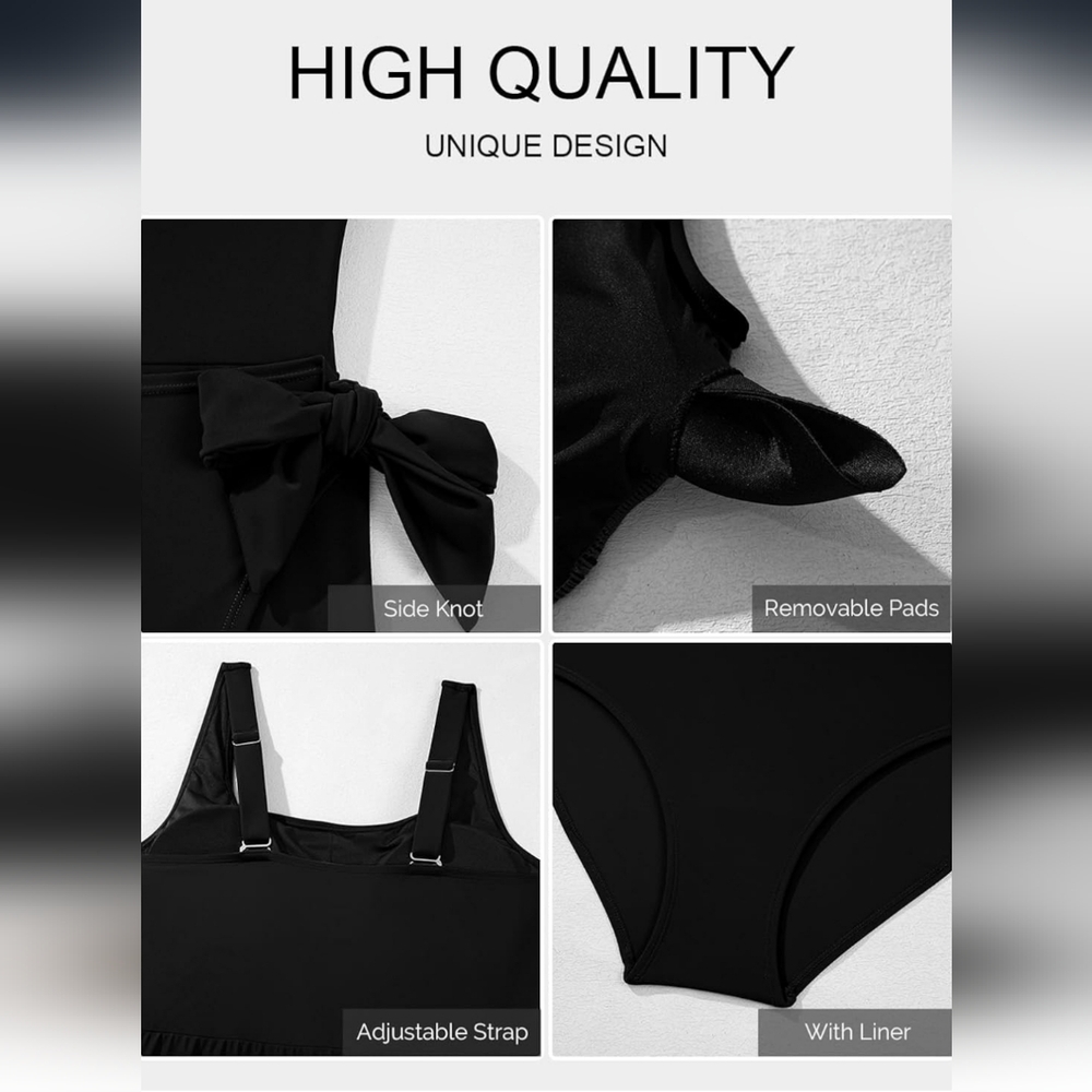 Elegant Black Women's Full Coverage Tummy Control Swimwear - Picture 6 of 8